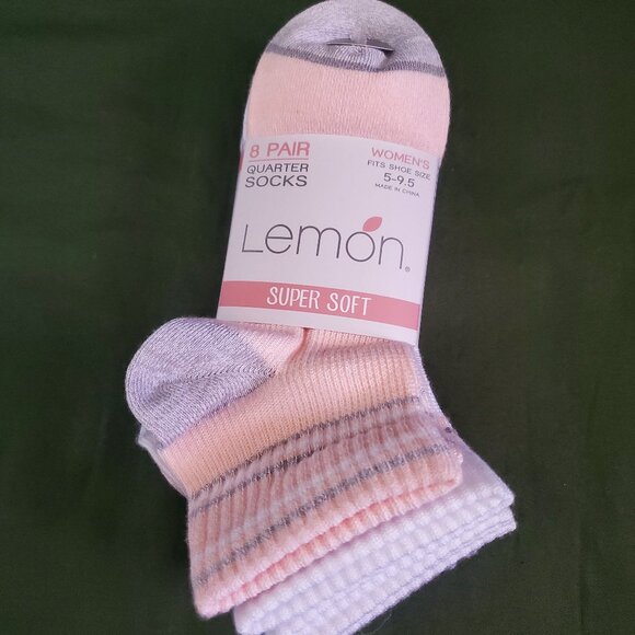 Lemon Super Soft Quarter Socks Women's 8 pair Shoe Size 5 - 9.5 - Picture 1 of 6